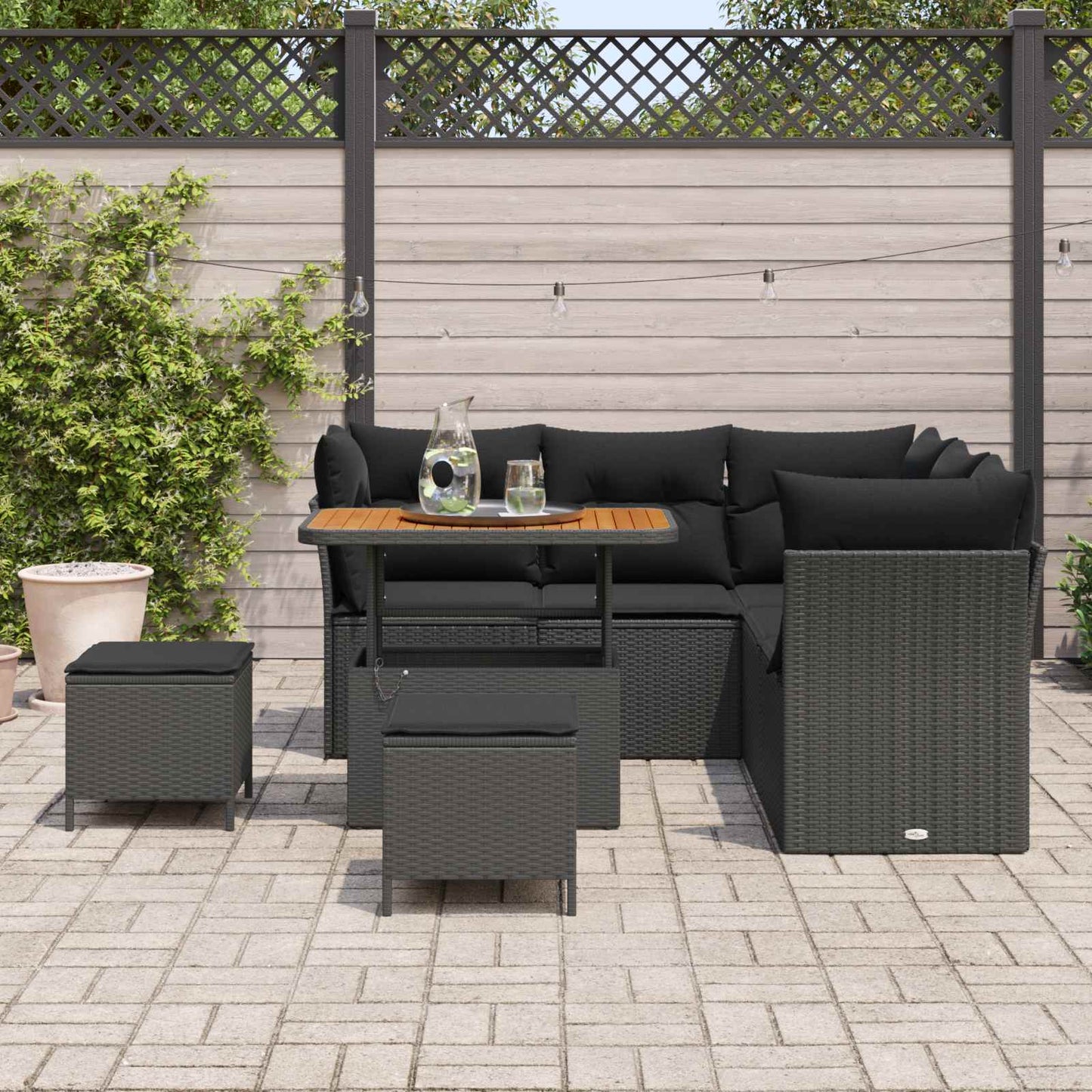 Set Divano da Giardino con cuscino con archiviazione 8 pcs Nero | homemem39