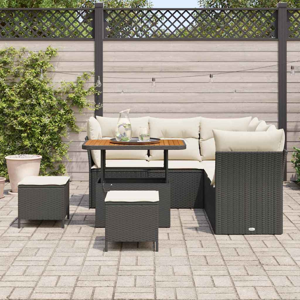 Set Divano da Giardino con cuscino 8 pcs Nero e crema | homemem39