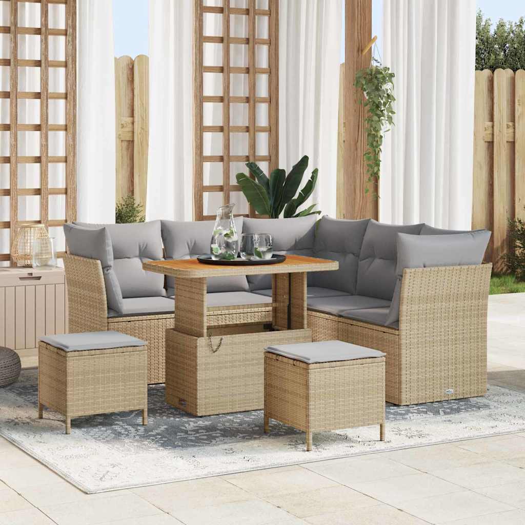 Set Divano da Giardino con cuscino 8 pcs beige e grigio chiaro | homemem39