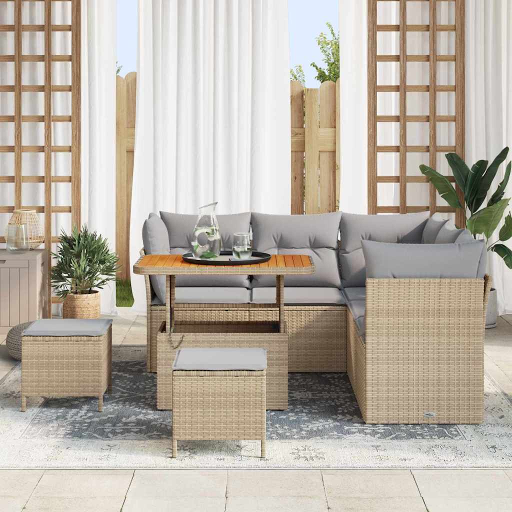 Set Divano da Giardino con cuscino 8 pcs beige e grigio chiaro | homemem39