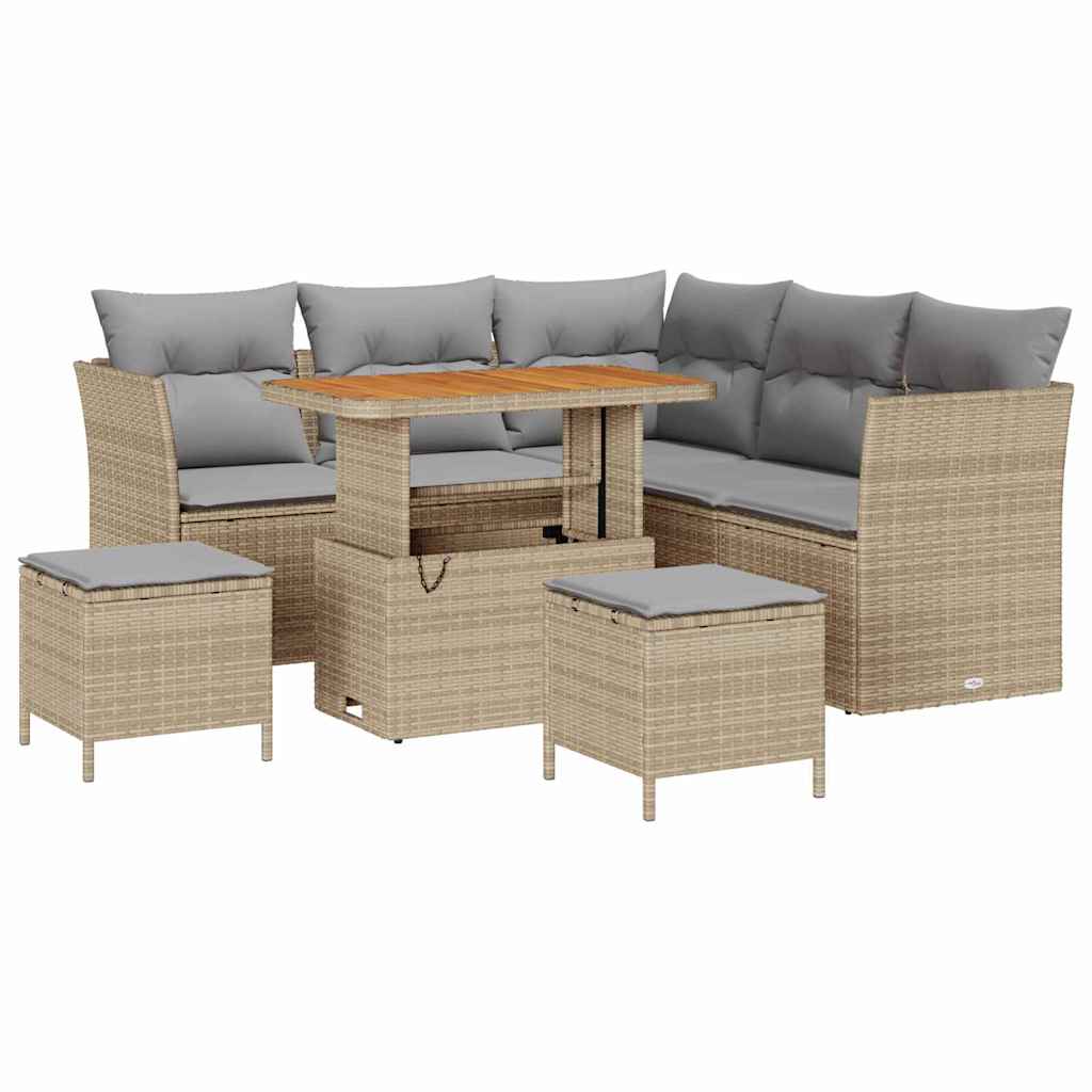 Set Divano da Giardino con cuscino 8 pcs beige e grigio chiaro | homemem39