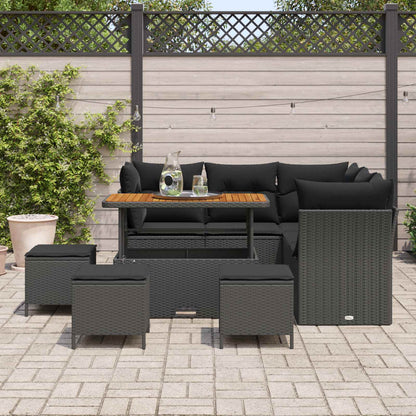 Set Divano da Giardino con cuscino con archiviazione 9 pcs Nero | homemem39