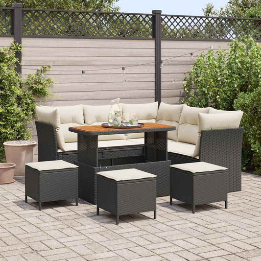 Set Divano da Giardino con cuscino 9 pcs Nero e crema