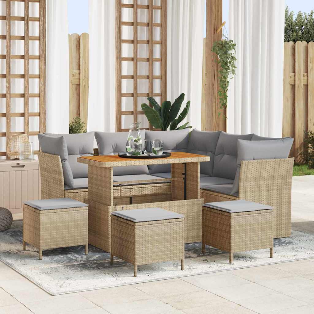 Set Divano da Giardino con cuscino 9 pcs beige e grigio chiaro | homemem39