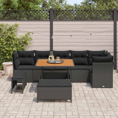 Set Divano da Giardino con cuscino con archiviazione 9 pcs Nero | homemem39