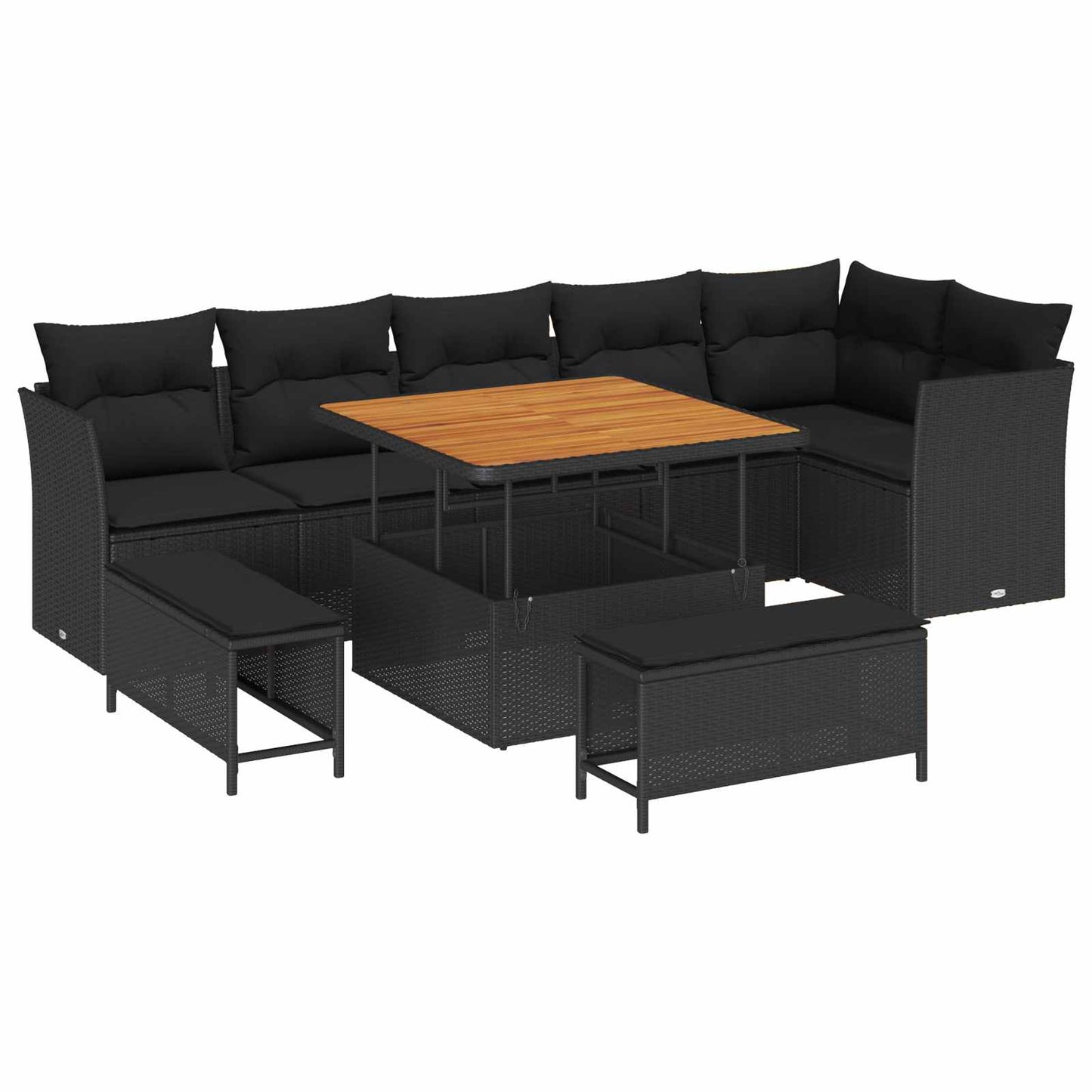 Set Divano da Giardino con cuscino con archiviazione 9 pcs Nero | homemem39