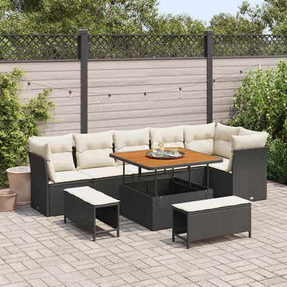 Set Divano da Giardino con cuscino 9 pcs Nero e crema | homemem39