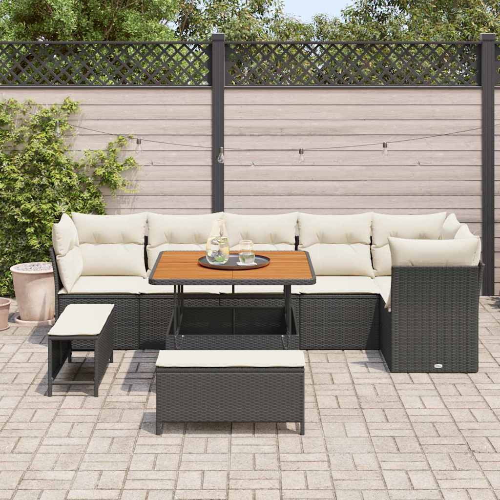 Set Divano da Giardino con cuscino 9 pcs Nero e crema | homemem39