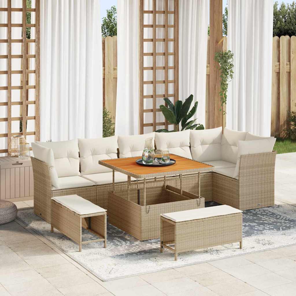 Set Divano da Giardino con cuscino 9 pcs beige e panna | homemem39