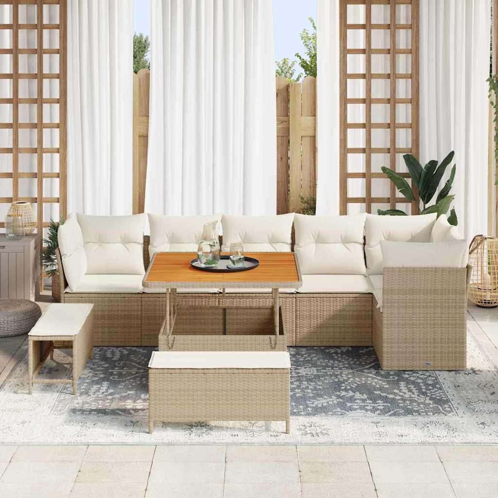 Set Divano da Giardino con cuscino 9 pcs beige e panna | homemem39