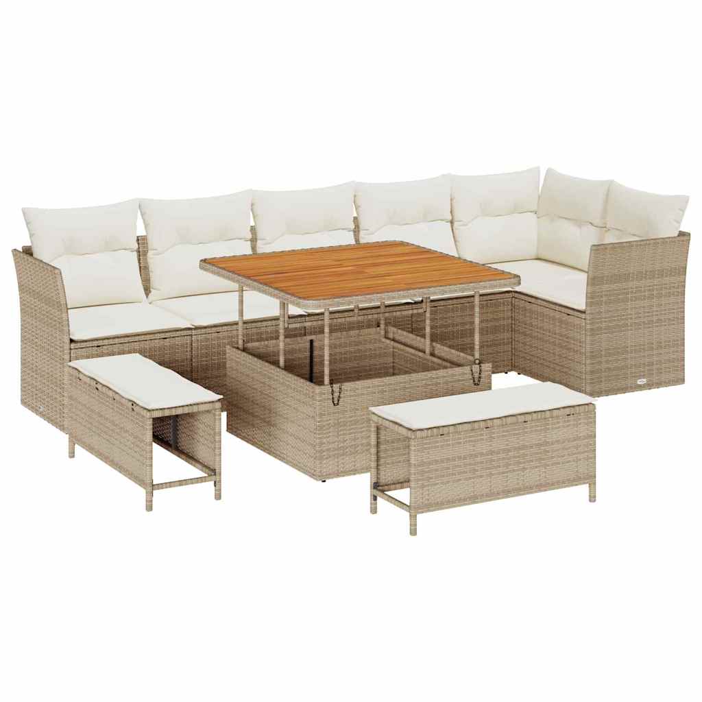 Set Divano da Giardino con cuscino 9 pcs beige e panna | homemem39