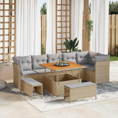 Set Divano da Giardino con cuscino 9 pcs beige e grigio chiaro | homemem39