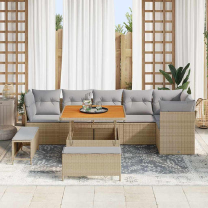 Set Divano da Giardino con cuscino 9 pcs beige e grigio chiaro | homemem39