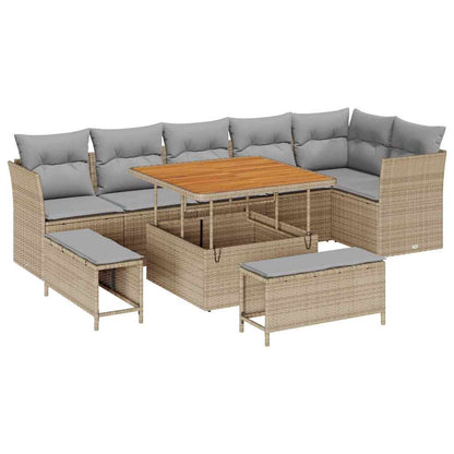 Set Divano da Giardino con cuscino 9 pcs beige e grigio chiaro | homemem39
