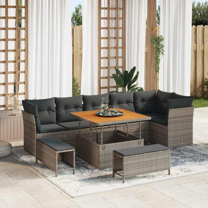 Set Divano da Giardino con cuscino 9 pcs Grigio