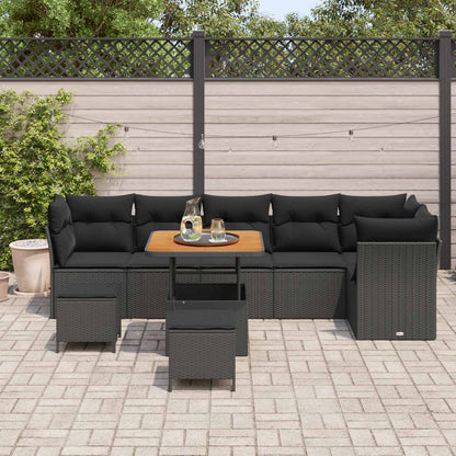 Set Divano da Giardino con cuscino con archiviazione 9 pcs Nero | homemem39