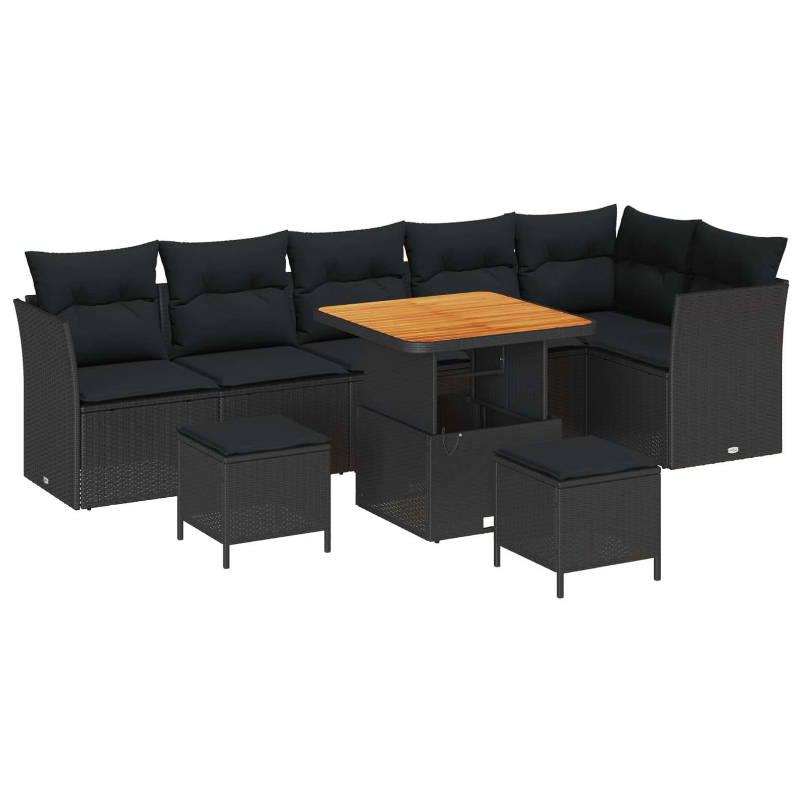 Set Divano da Giardino con cuscino con archiviazione 9 pcs Nero | homemem39
