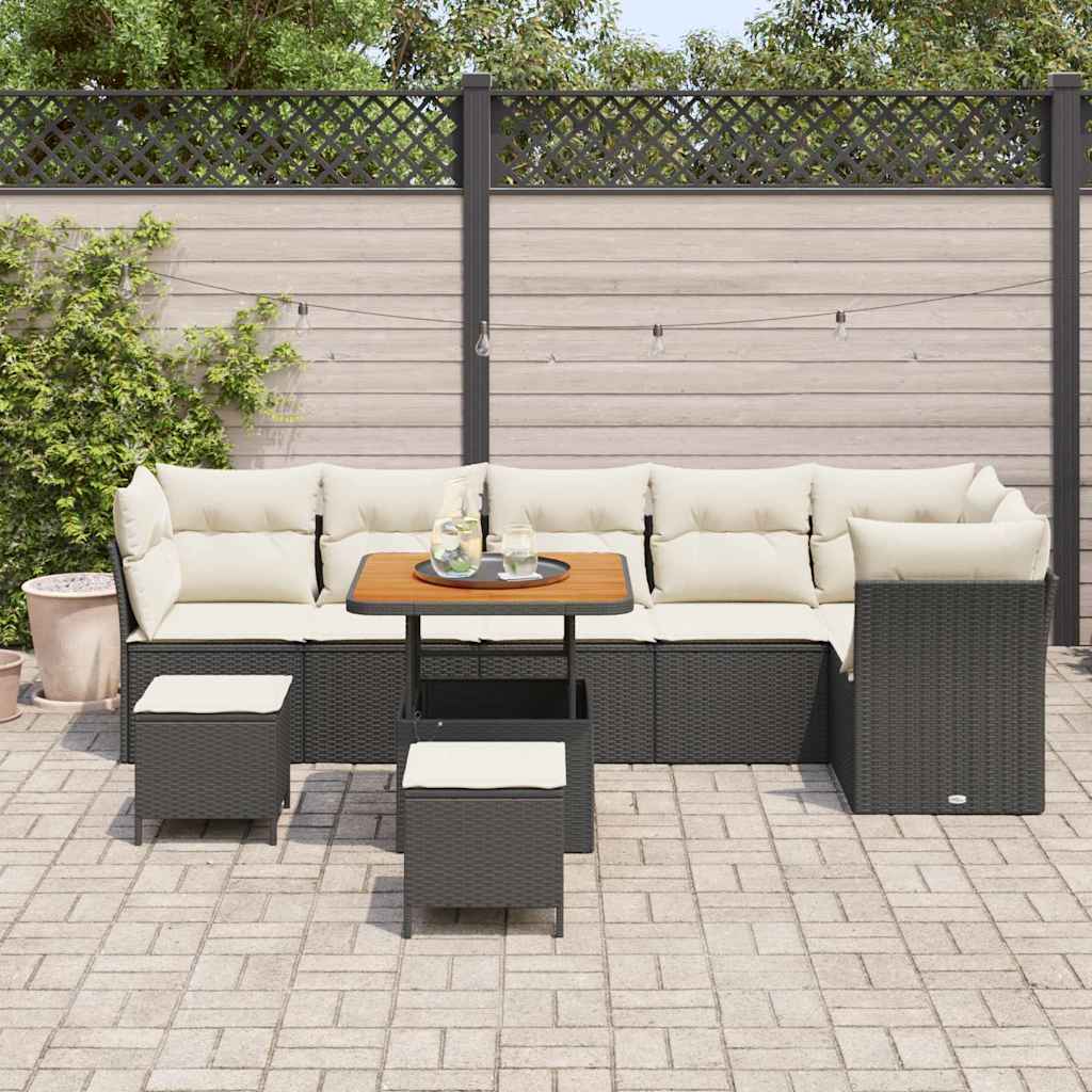 Set Divano da Giardino con cuscino 9 pcs Nero e crema | homemem39