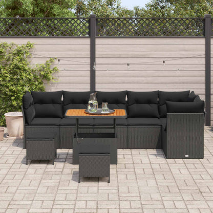 Set Divano da Giardino con cuscino 9 pcs Nero 90 x 55 x 71 cm | homemem39