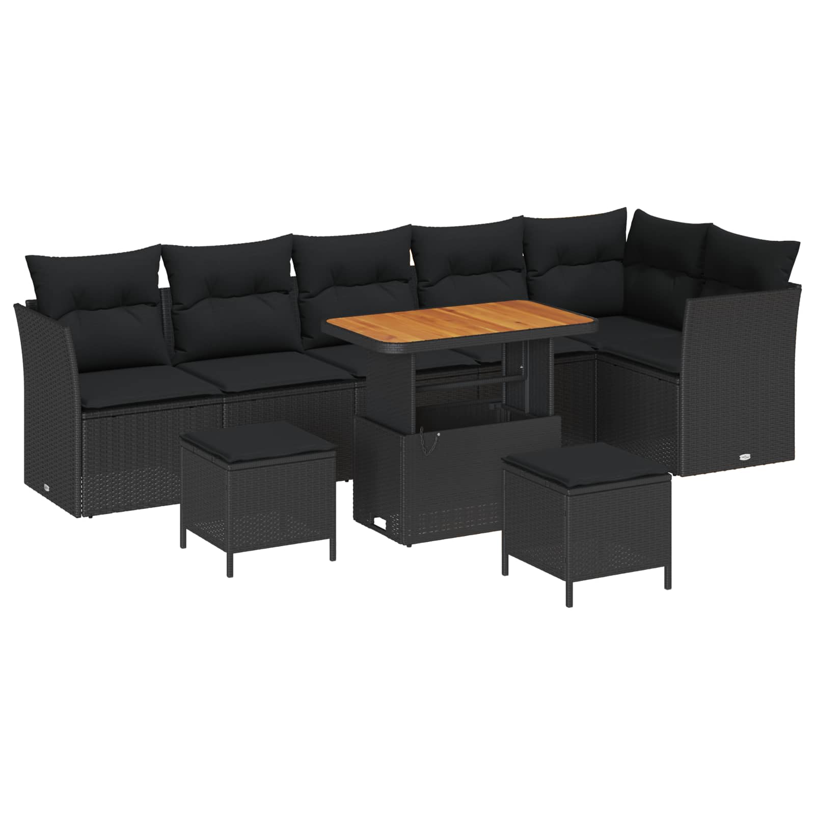 Set Divano da Giardino con cuscino 9 pcs Nero 90 x 55 x 71 cm | homemem39