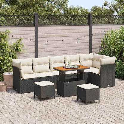 Set Divano da Giardino con cuscino 9 pcs Nero e crema | homemem39
