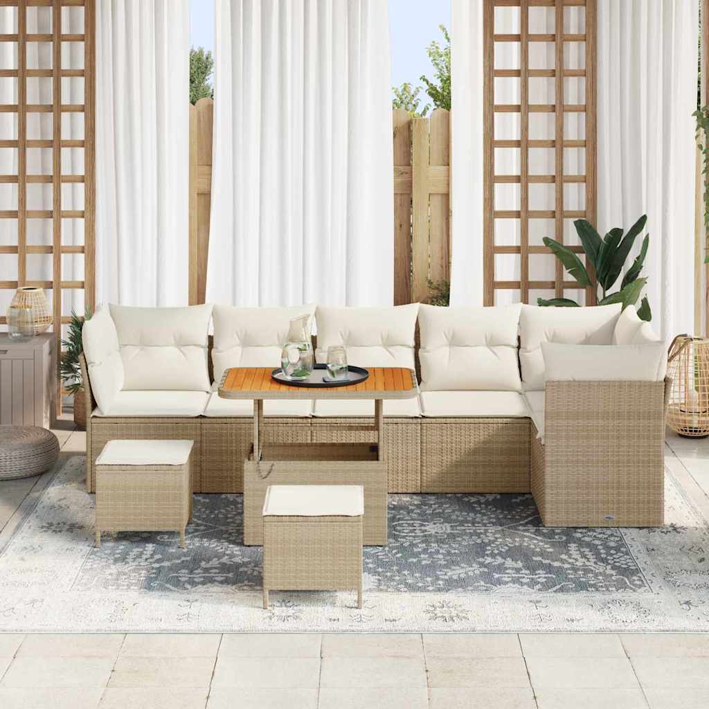Set Divano da Giardino con cuscino 9 pcs beige e panna | homemem39