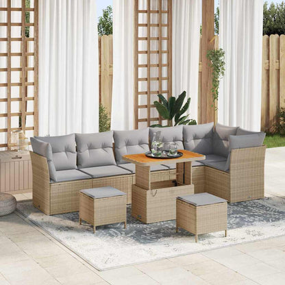 Set Divano da Giardino con cuscino 9 pcs beige e grigio chiaro | homemem39