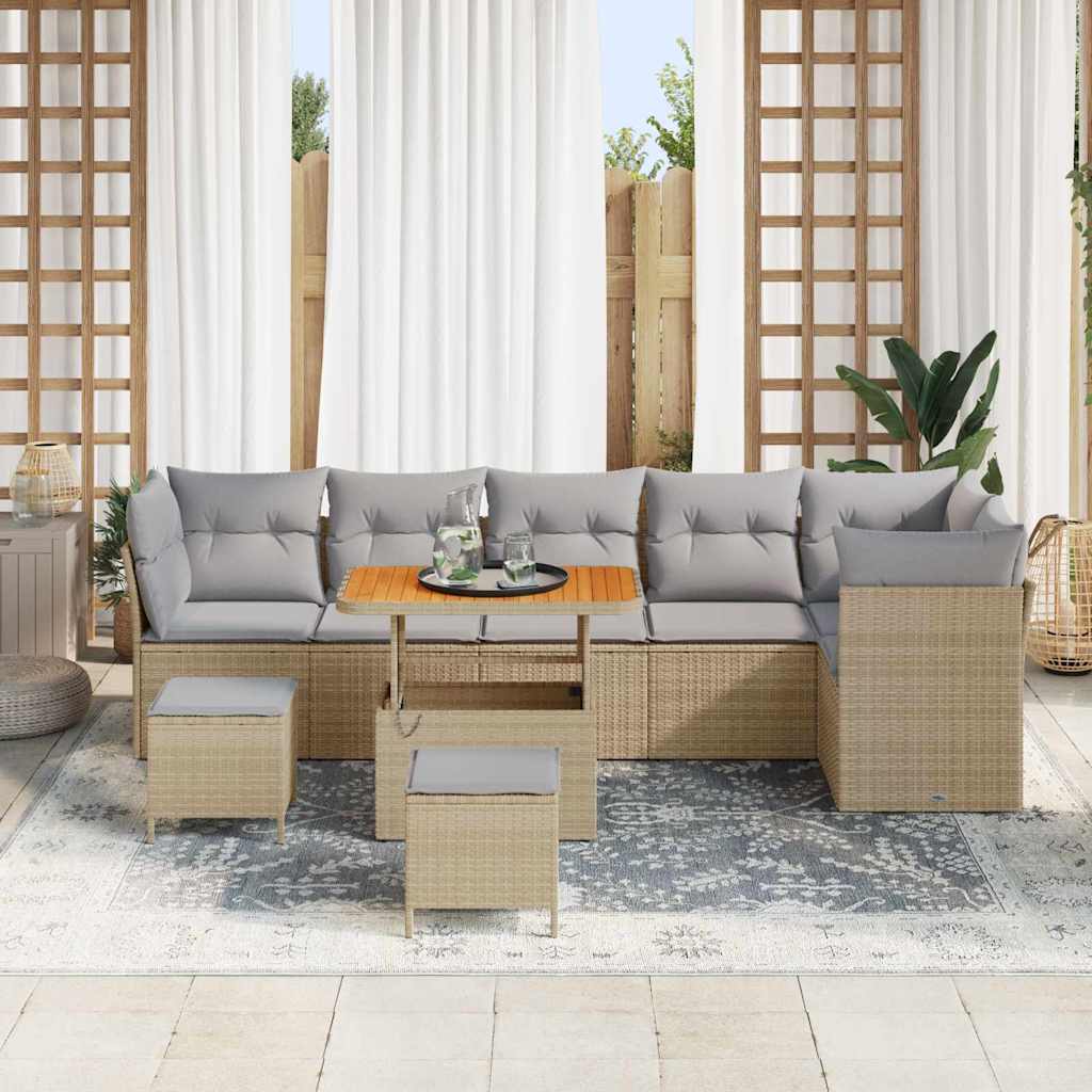 Set Divano da Giardino con cuscino 9 pcs beige e grigio chiaro | homemem39