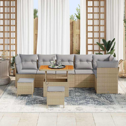 Set Divano da Giardino con cuscino 9 pcs beige e grigio chiaro | homemem39