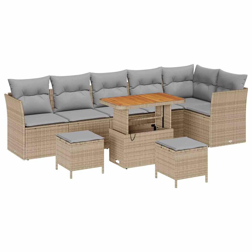 Set Divano da Giardino con cuscino 9 pcs beige e grigio chiaro | homemem39