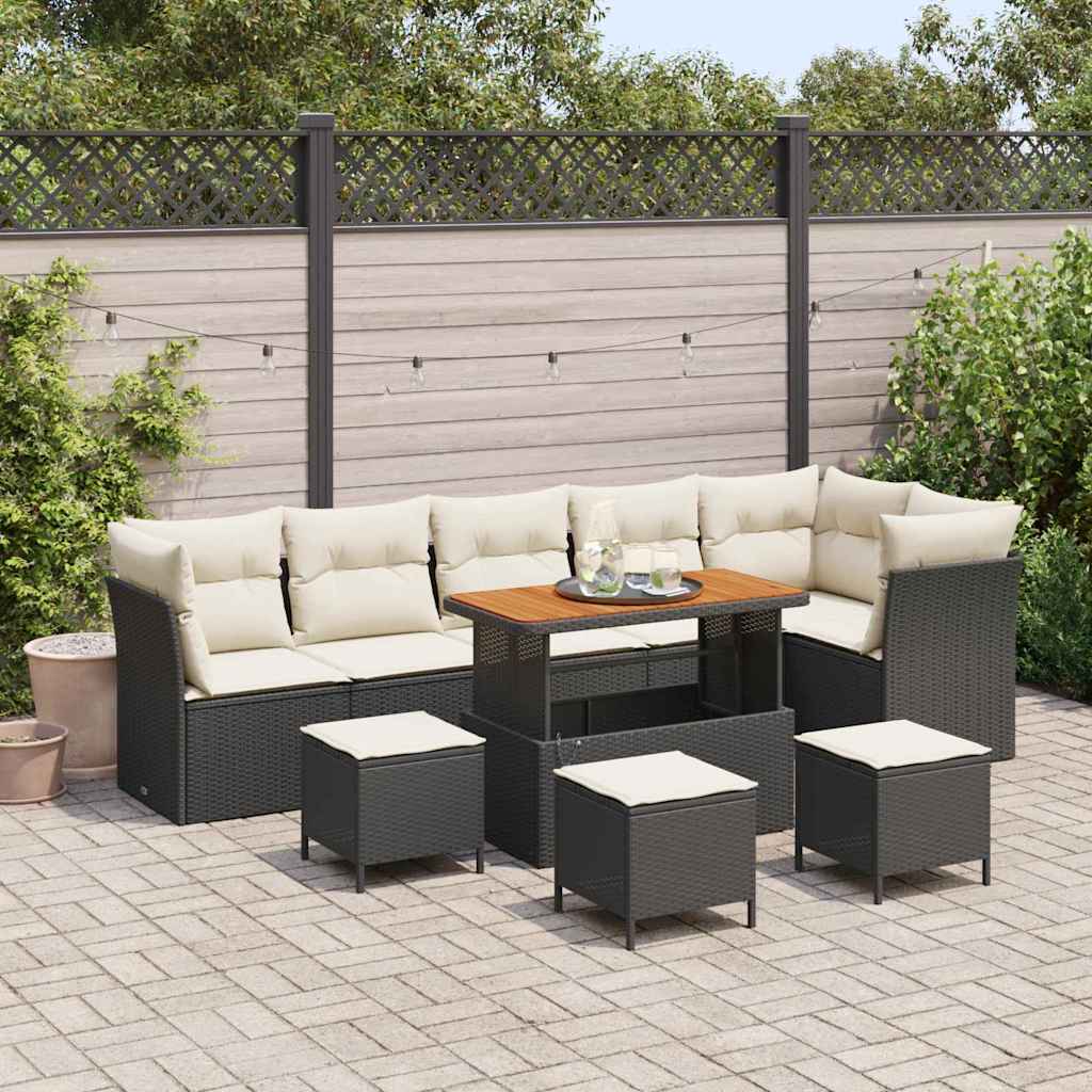 Set Divano da Giardino con cuscino 10 pcs Nero e crema | homemem39