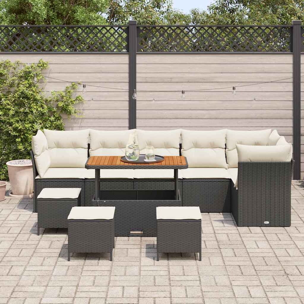 Set Divano da Giardino con cuscino 10 pcs Nero e crema | homemem39