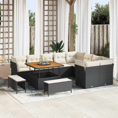 Set Divano da Giardino con cuscino 12 pcs Nero e crema | homemem39