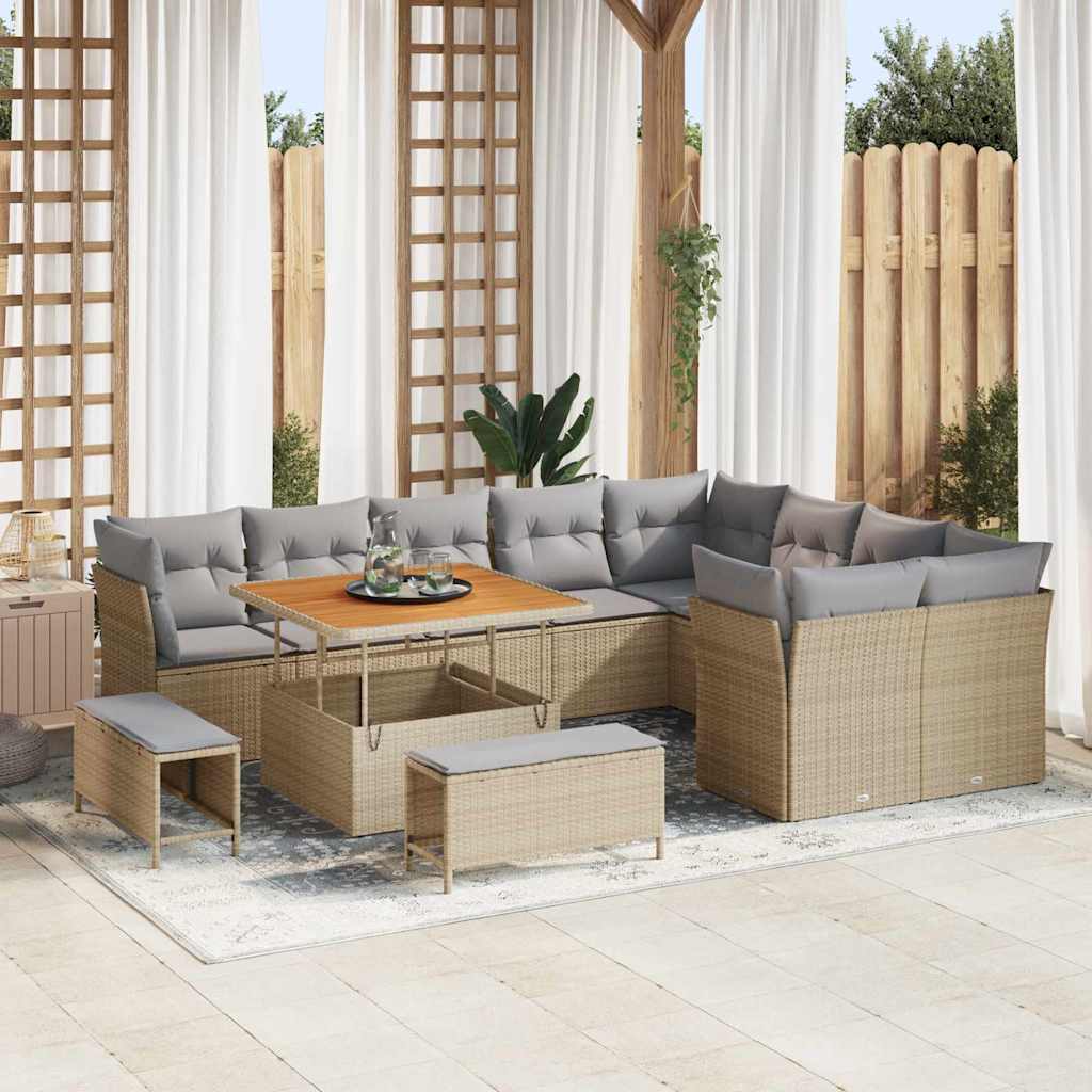 Set Divano da Giardino con cuscino 12 pcs beige e grigio chiaro | homemem39