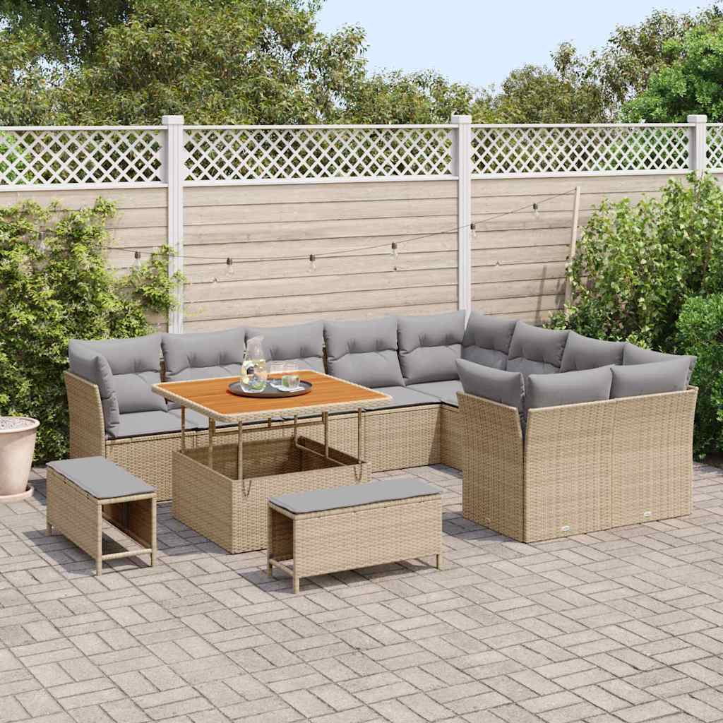 Set Divano da Giardino con cuscino 12 pcs beige e grigio chiaro | homemem39