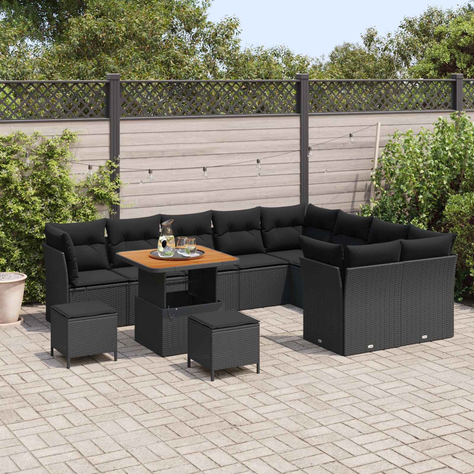Set Divano da Giardino con cuscino 12 pcs Nero | homemem39