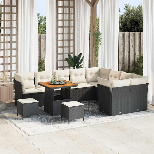 Set Divano da Giardino con cuscino 12 pcs Nero e crema