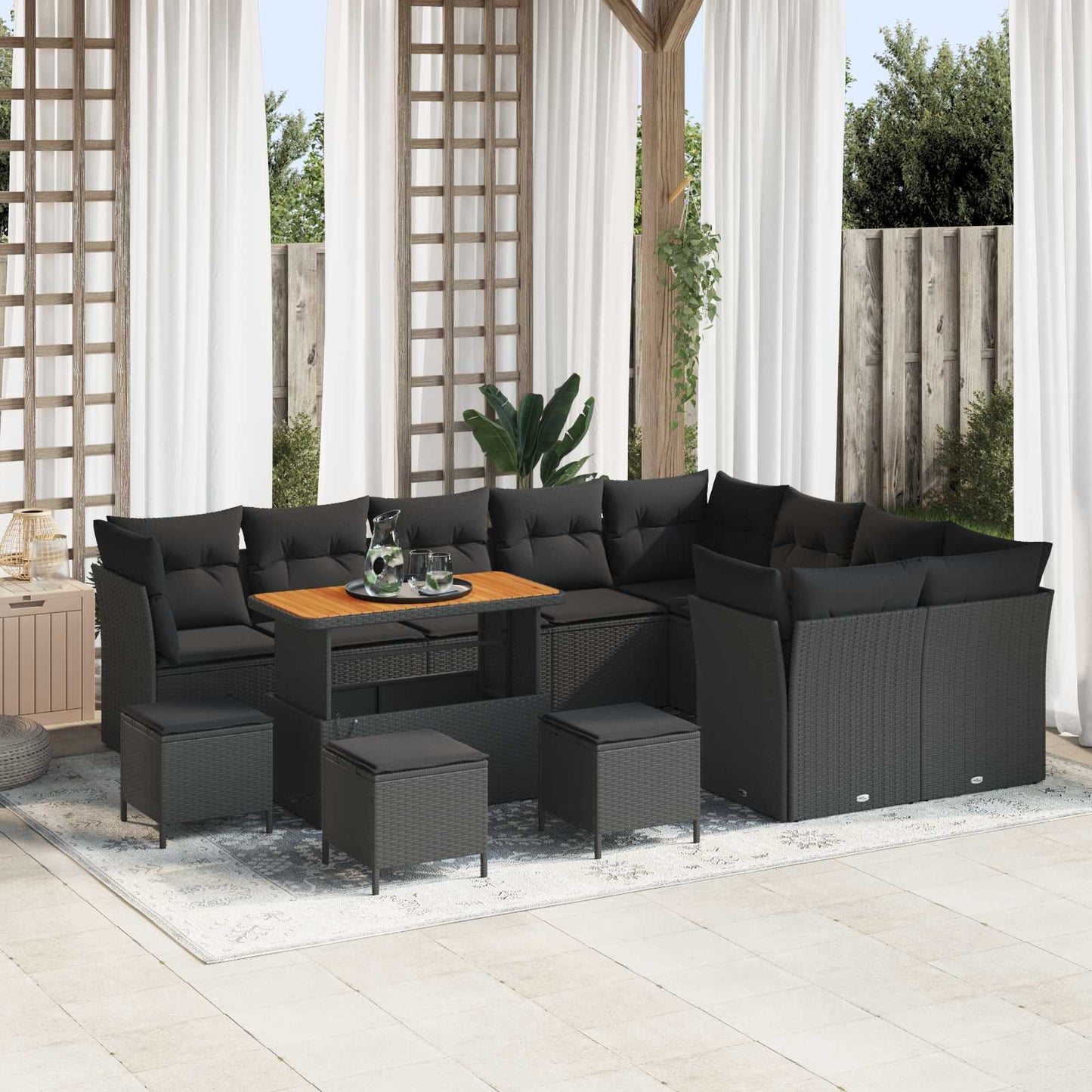 Set Divano da Giardino con cuscino 13 pcs Nero | homemem39