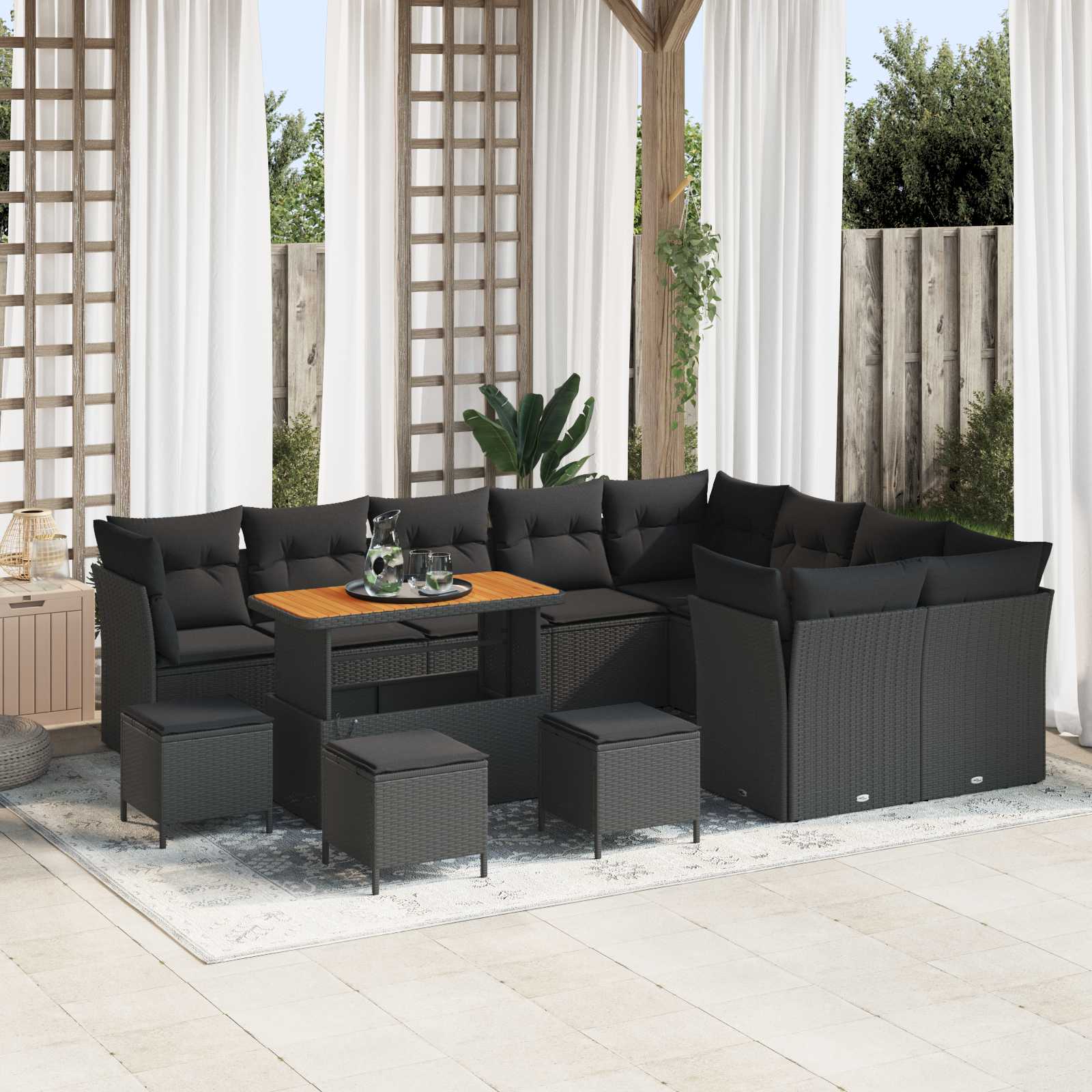 Set Divano da Giardino con cuscino 13 pcs Nero | homemem39