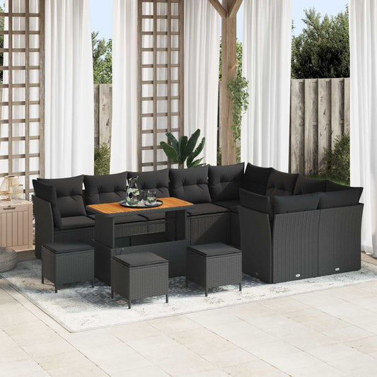 Set Divano da Giardino con cuscino 13 pcs Nero