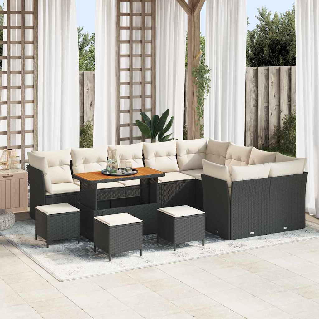 Set Divano da Giardino con cuscino 13 pcs Nero e crema | homemem39