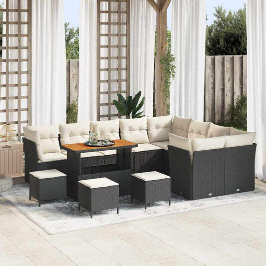 Set Divano da Giardino con cuscino 13 pcs Nero e crema