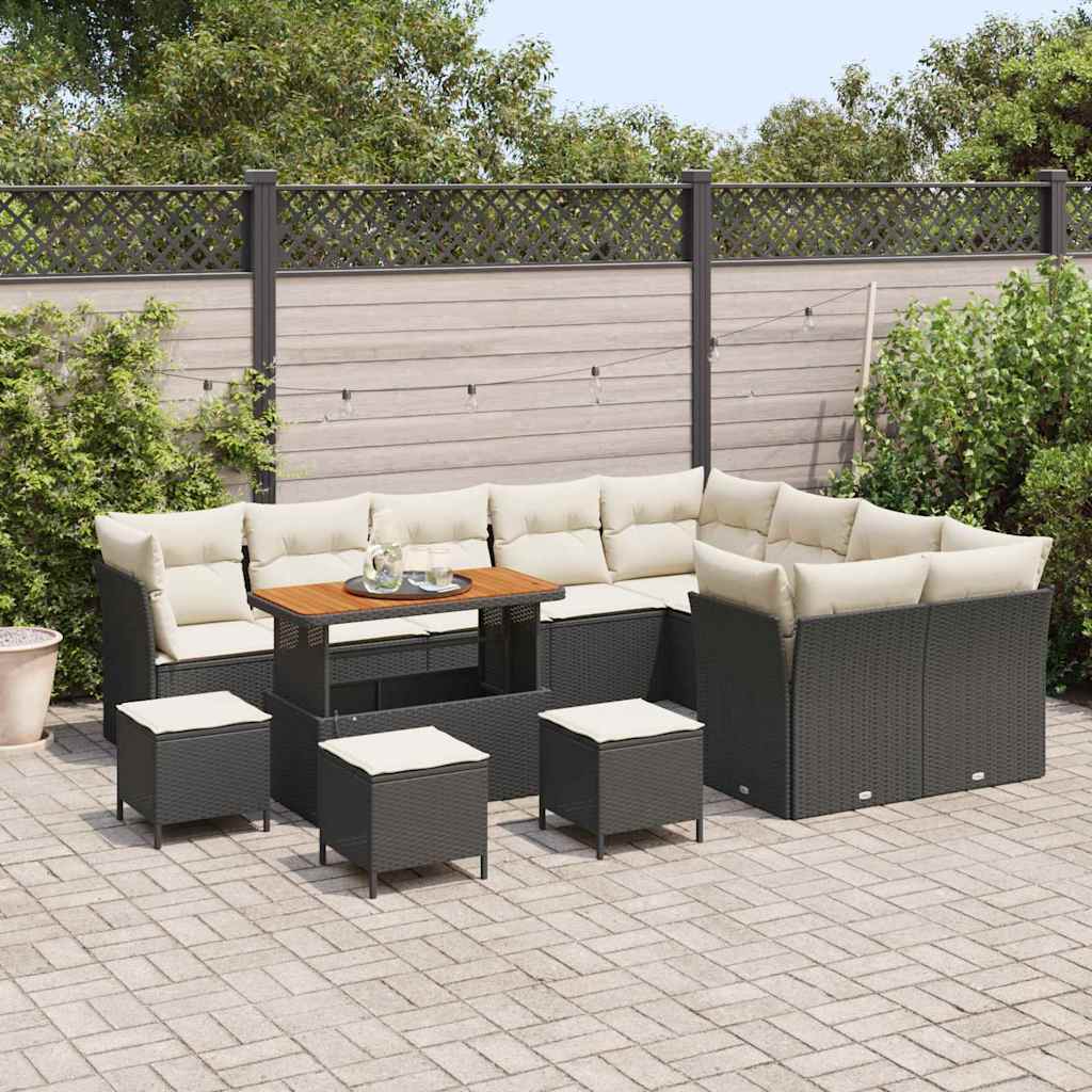 Set Divano da Giardino con cuscino 13 pcs Nero e crema | homemem39