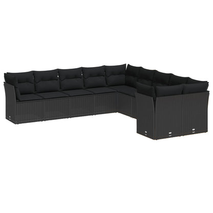 Set Divano da Giardino con cuscino 13 pcs Nero polyrattan | homemem39
