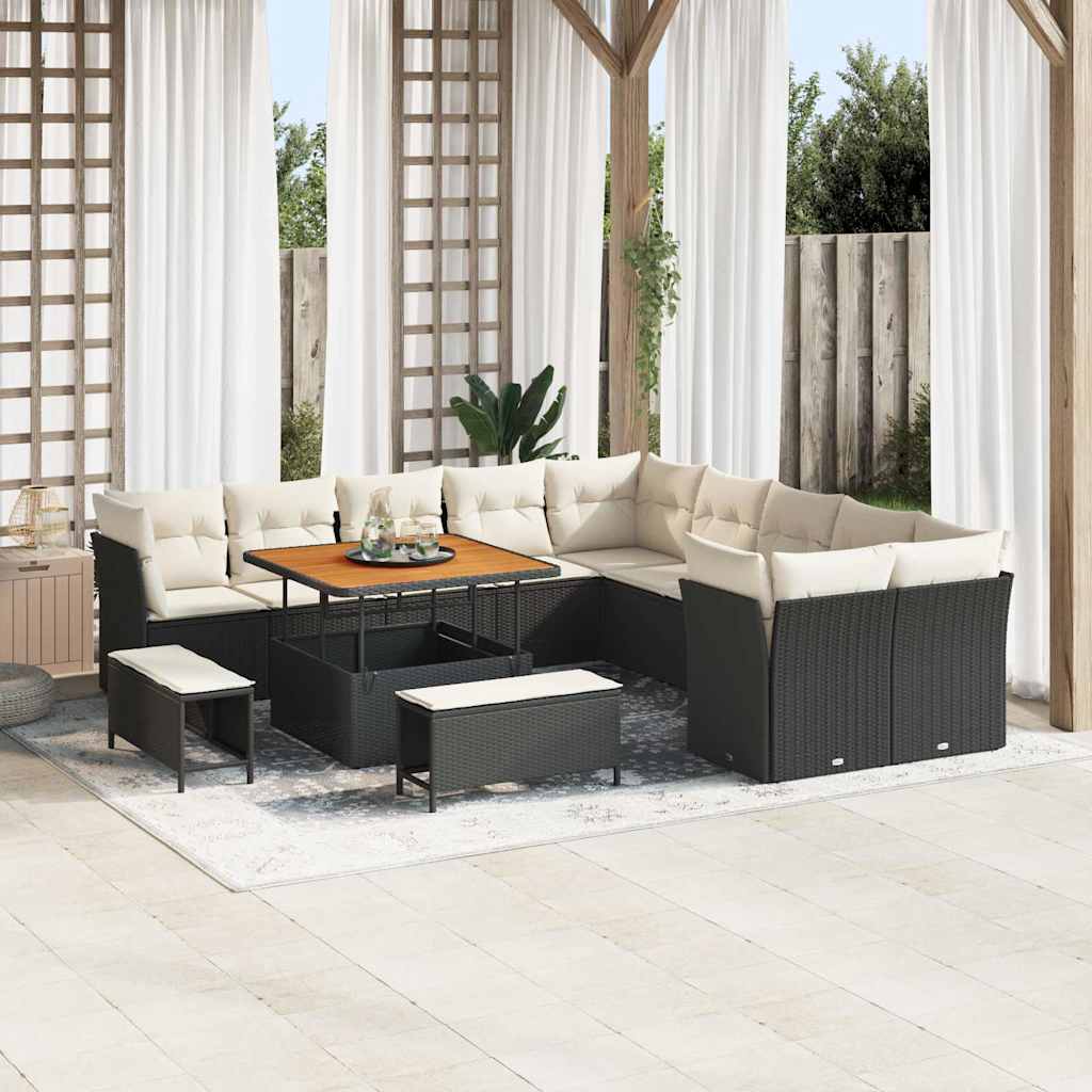 Set Divano da Giardino 13 pcs Nero e Crema polyrattan | homemem39