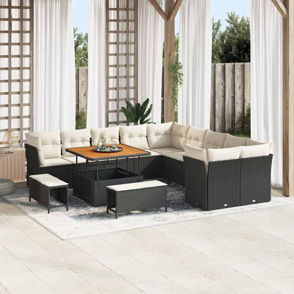 Set Divano da Giardino 13 pcs Nero e Crema polyrattan | homemem39