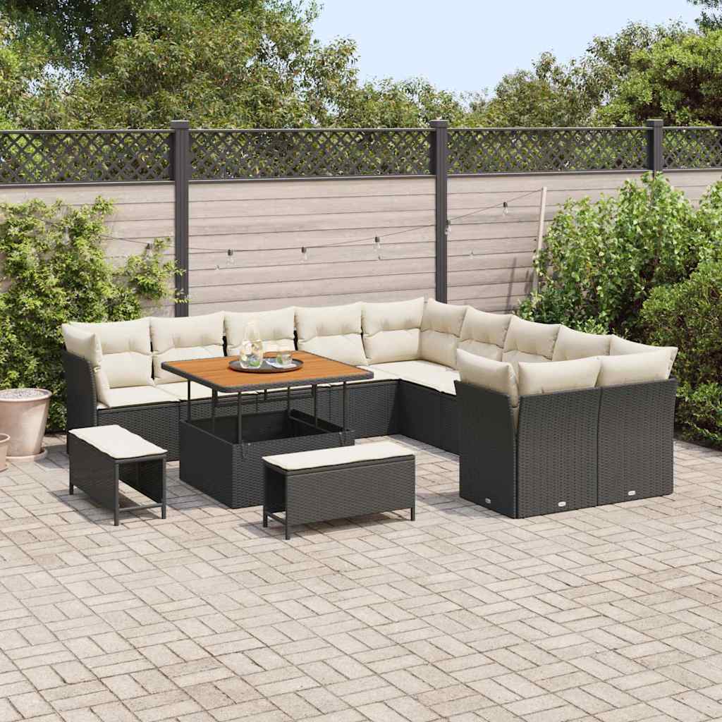Set Divano da Giardino 13 pcs Nero e Crema polyrattan | homemem39