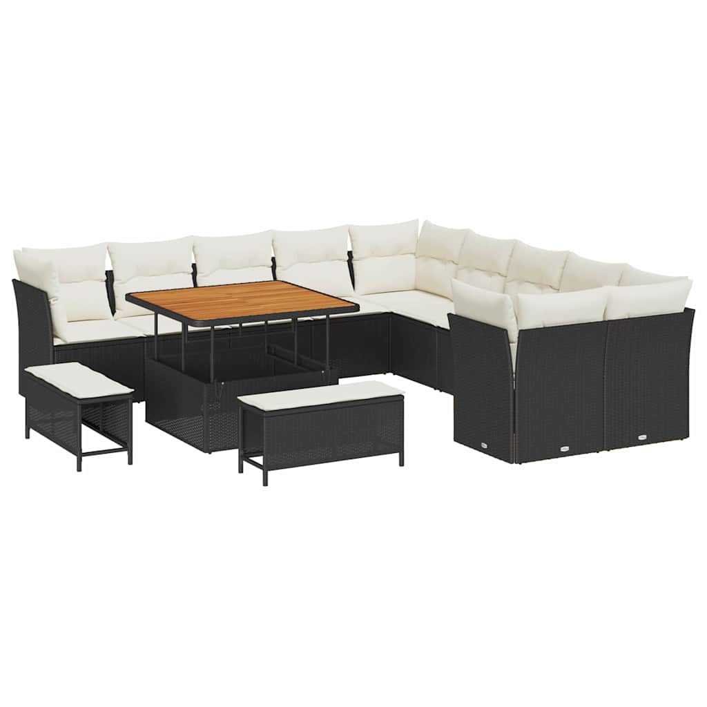 Set Divano da Giardino 13 pcs Nero e Crema polyrattan | homemem39
