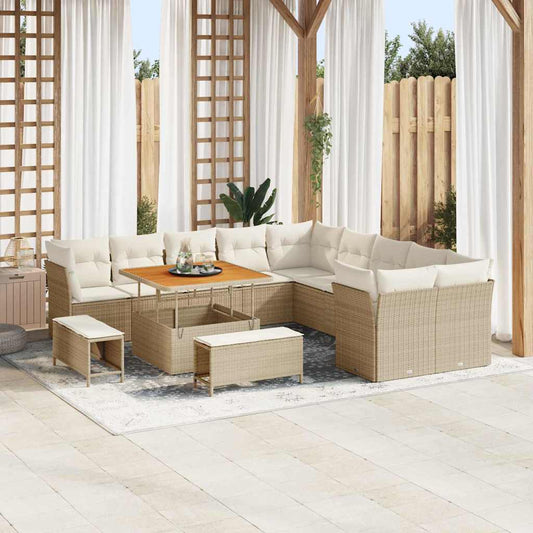 Set Divano da Giardino 13 pcs Beige e Crema polyrattan