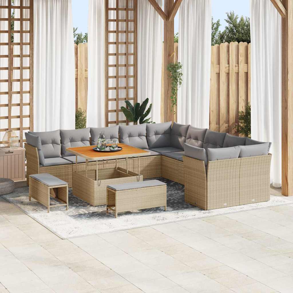 Set Divano da Giardino 13 pcs Beige e Grigio Chiaro polyrattan | homemem39